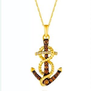 Levian Anchor Necklace Pendant Vanilla & Chocolate Diamonds  14K Honey Gold NWT